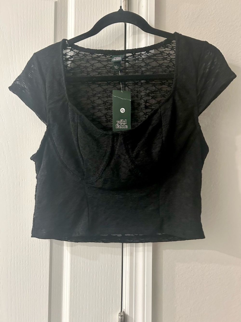Wild Fable Black Lace Short Sleeve Crop Top Size Large